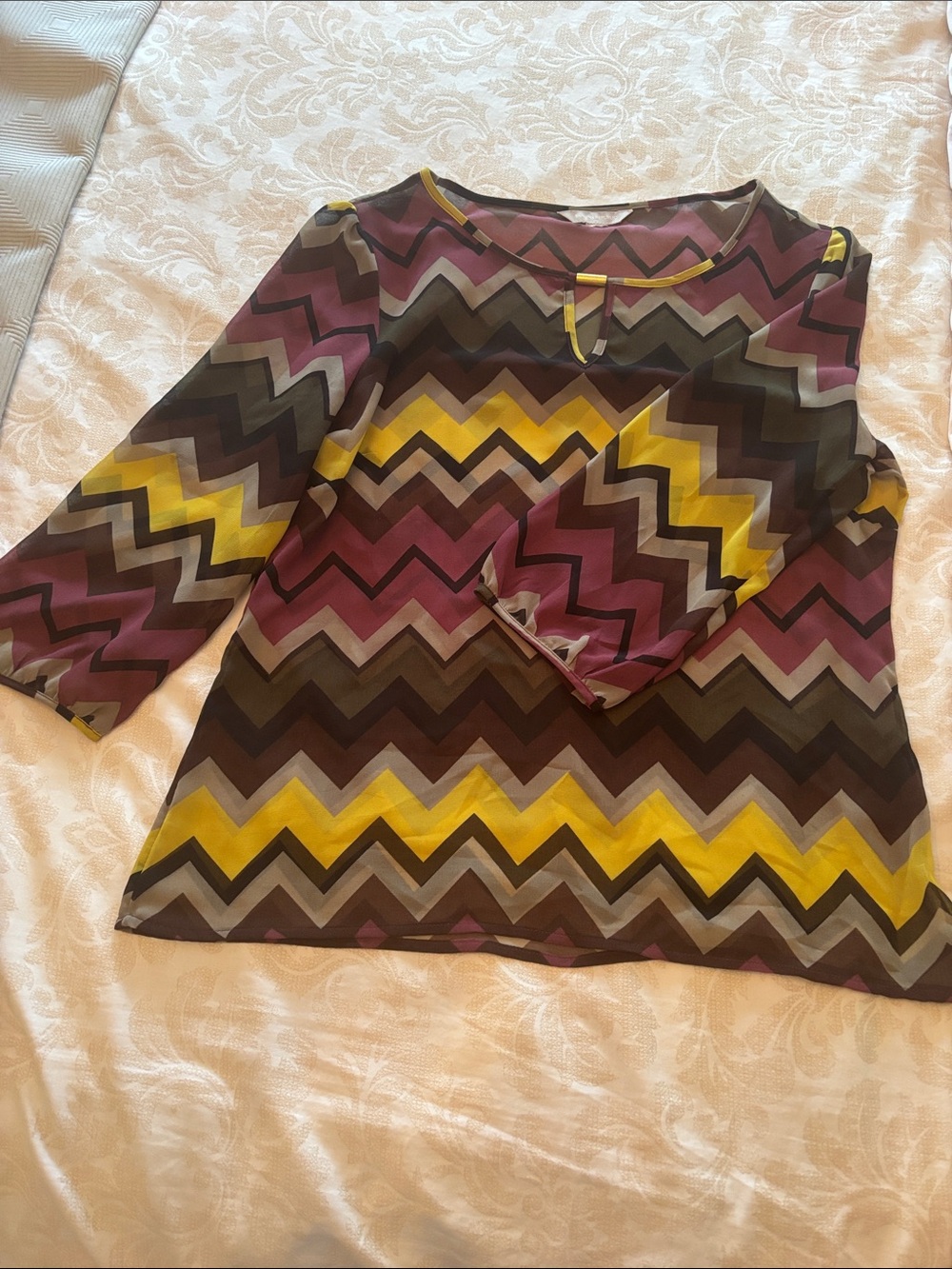 Banana Republic Chevron Print 3/4 Sleeve Blouse - Yellow, Purple, Brown